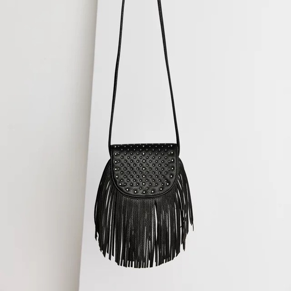Urban Outfitters Bags Uo Ecote Black Studded Fringe Saddle Bag